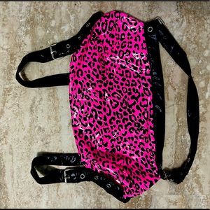 Bright pink and black cheetah print latex crop